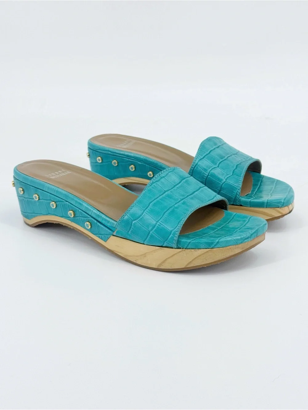 Stuart Weitzman Studded Genuine Leather Platform Mule Sandals